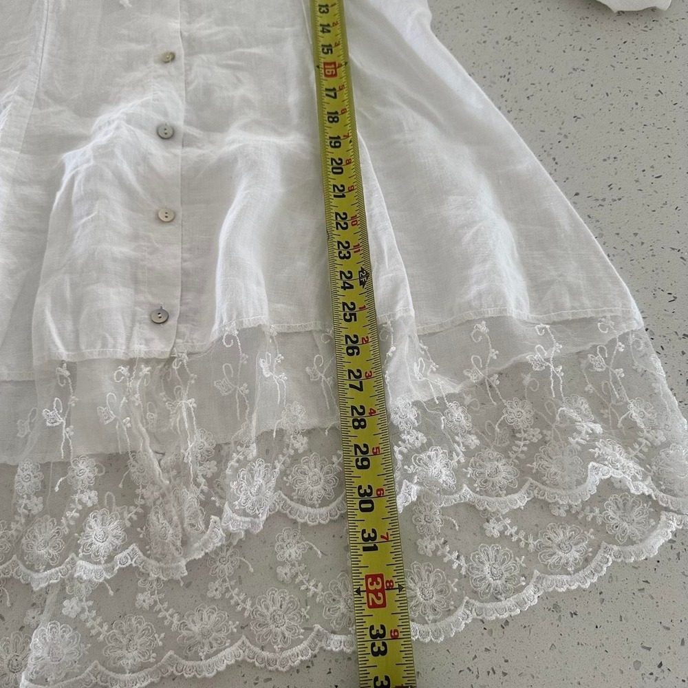 Tempo Paris White 100% Linen Lace Trim Tunic Top Boho Made in Italy S 7 - Picture 6 of 6